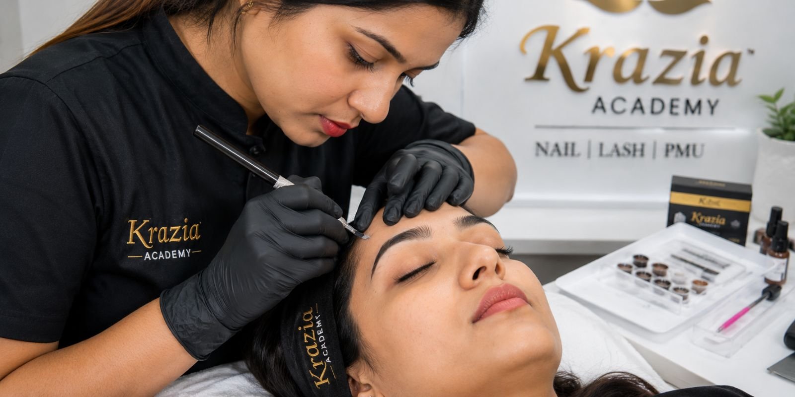 Microblading course near me - live PMU training session at Krazia Academy Noida Sector-18